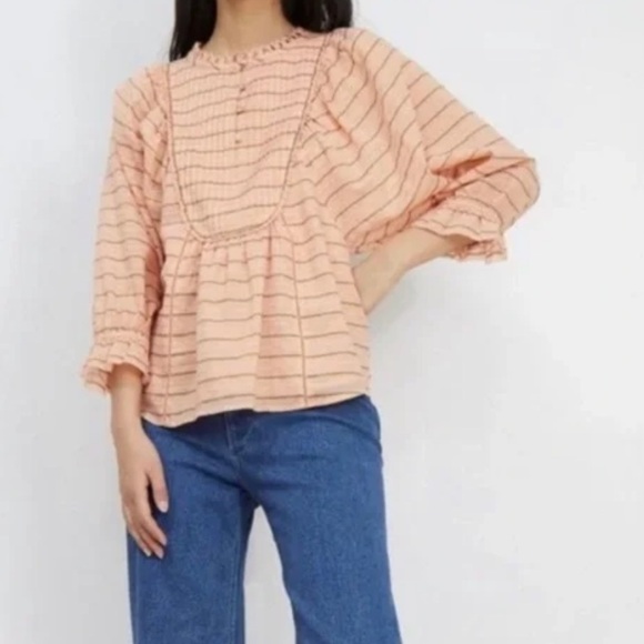 Apiece Apart Tops - Apiece apart Womens Cala bib orange cotton Long sleeve blouse 6